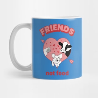 Friends not food quote with cute chicken, pig, and cow cartoons Mug